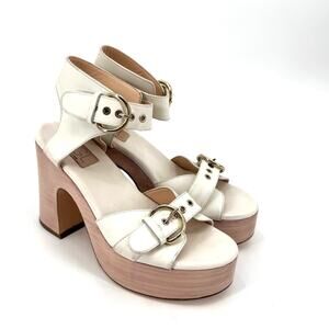 AGL White Women's Sista Double Buckle Platform Heel Sandals Size EU 39 US 9
